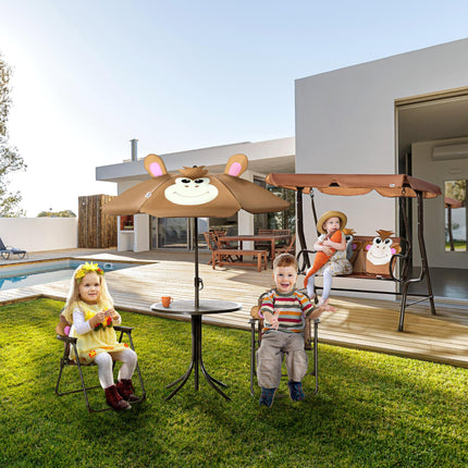 Kids Double Canopy Swing Chair with Adjustable Awning and Safety Seatbelts - Coffee