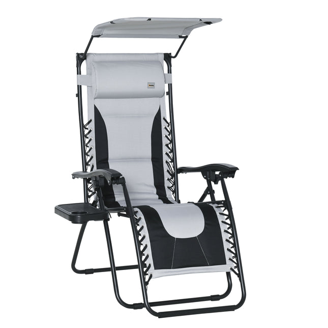 Zero Gravity Lounger Chair with Adjustable Recline, Shade & Tray - Grey