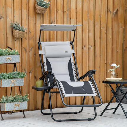 Zero Gravity Lounger Chair with Adjustable Recline, Shade & Tray - Grey