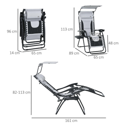 Zero Gravity Lounger Chair with Adjustable Recline, Shade & Tray - Grey