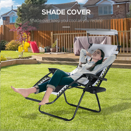 Zero Gravity Lounger Chair with Adjustable Recline, Shade & Tray - Grey