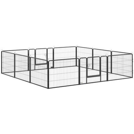 Heavy Duty 12-Panel Foldable Steel Pet Playpen with 2 Locking Doors, 80x60 cm - Black