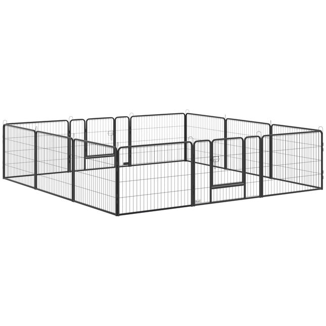 Heavy Duty 12-Panel Foldable Steel Pet Playpen with 2 Locking Doors, 80x60 cm - Black
