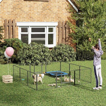 Heavy Duty 12-Panel Foldable Steel Pet Playpen with 2 Locking Doors, 80x60 cm - Black