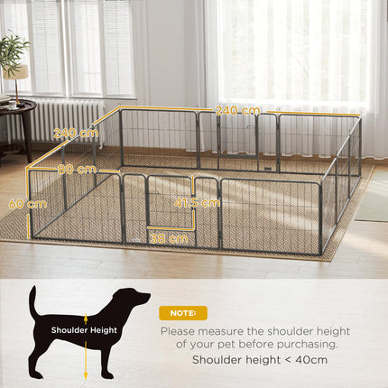 Heavy Duty 12-Panel Foldable Steel Pet Playpen with 2 Locking Doors, 80x60 cm - Black