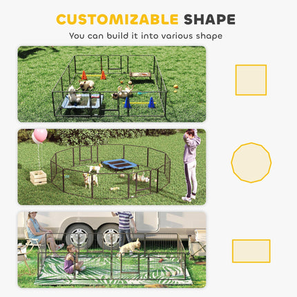 Heavy Duty 12-Panel Foldable Steel Pet Playpen with 2 Locking Doors, 80x60 cm - Black
