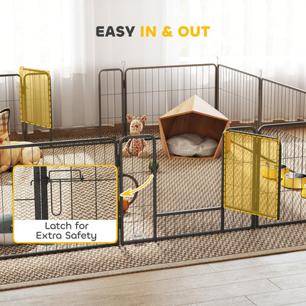 Heavy Duty 12-Panel Foldable Steel Pet Playpen with 2 Locking Doors, 80x60 cm - Black