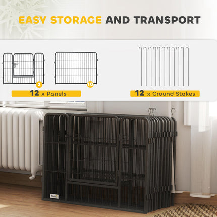 Heavy Duty 12-Panel Foldable Steel Pet Playpen with 2 Locking Doors, 80x60 cm - Black