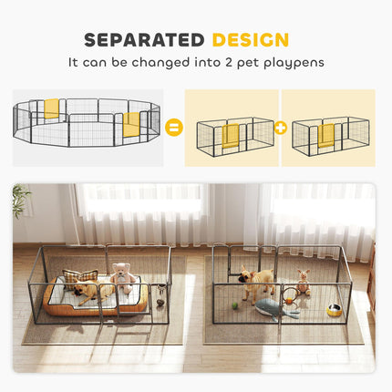 Heavy Duty 12-Panel Foldable Steel Pet Playpen with 2 Locking Doors, 80x60 cm - Black