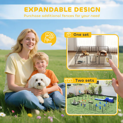 Heavy Duty 12-Panel Foldable Steel Pet Playpen with 2 Locking Doors, 80x60 cm - Black