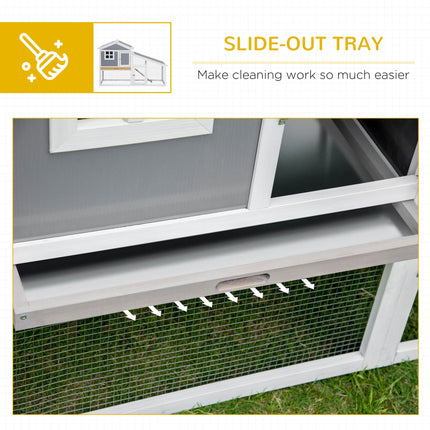 Wooden 2-Tier Rabbit Hutch with Guinea Pig Cage and Bunny Run, Sunlight Panel Roof, Slide-Out Tray - Grey