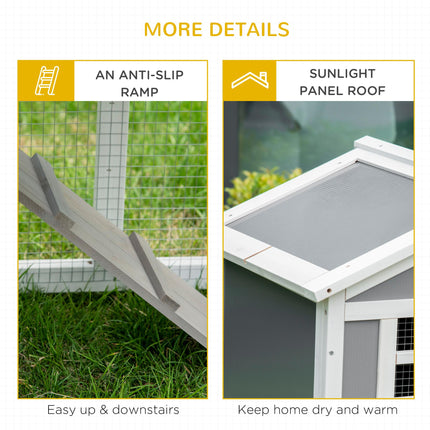 Wooden 2-Tier Rabbit Hutch with Guinea Pig Cage and Bunny Run, Sunlight Panel Roof, Slide-Out Tray - Grey