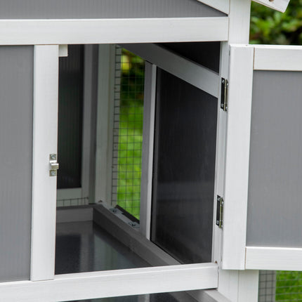Wooden 2-Tier Rabbit Hutch with Guinea Pig Cage and Bunny Run, Sunlight Panel Roof, Slide-Out Tray - Grey