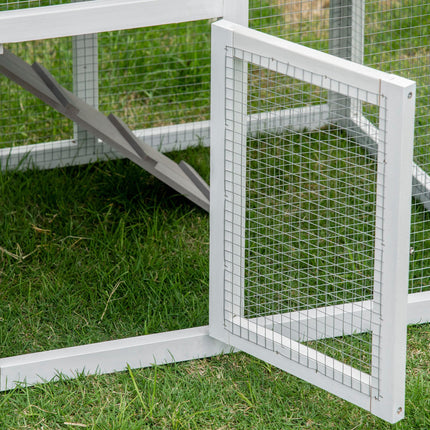 Wooden 2-Tier Rabbit Hutch with Guinea Pig Cage and Bunny Run, Sunlight Panel Roof, Slide-Out Tray - Grey