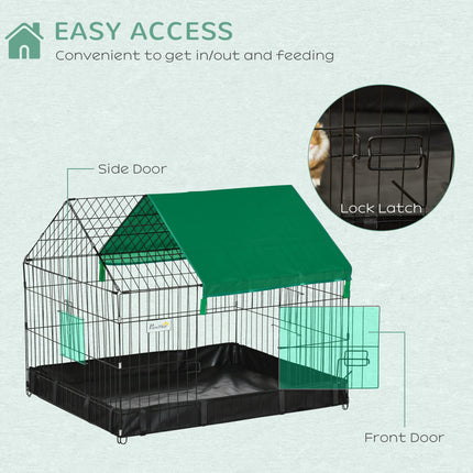 Guinea Pig and Small Animal Cage with Leak-Proof Bottom and Safety Lock - Black and Green