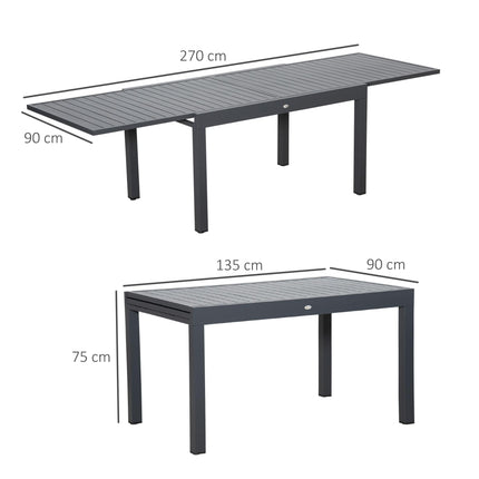 Extendable 10 Seater Garden Dining Table with Aluminium Frame - Grey
