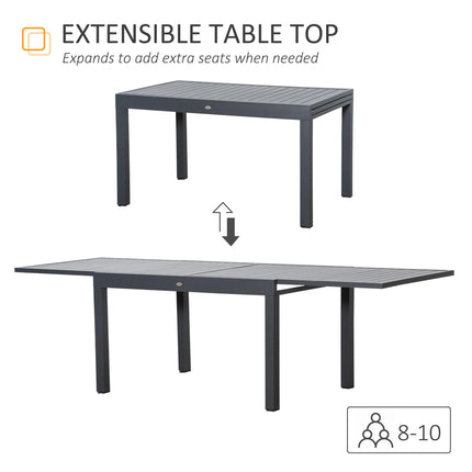 Extendable 10 Seater Garden Dining Table with Aluminium Frame - Grey