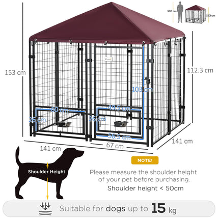 Outdoor Dog Kennel with Rotating Bowl Holders, Water and UV-Resistant Cover, for