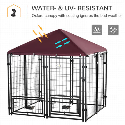 Outdoor Dog Kennel with Rotating Bowl Holders, Water and UV-Resistant Cover, for