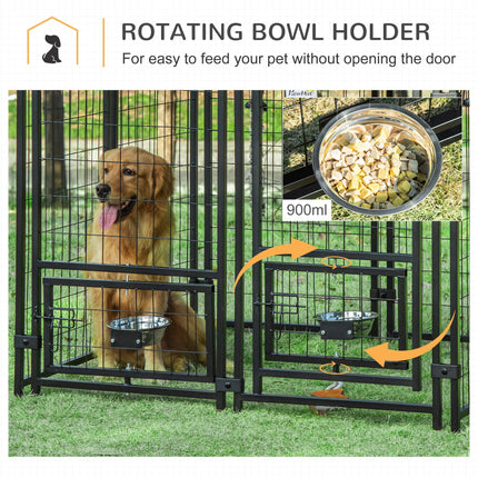 Outdoor Dog Kennel with Rotating Bowl Holders, Water and UV-Resistant Cover, for