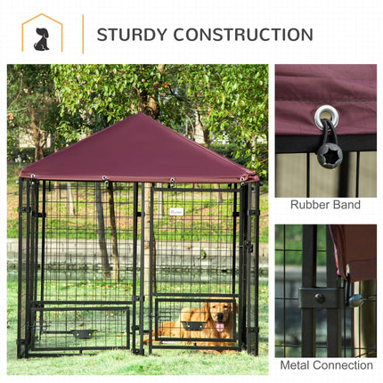 Outdoor Dog Kennel with Rotating Bowl Holders, Water and UV-Resistant Cover, for