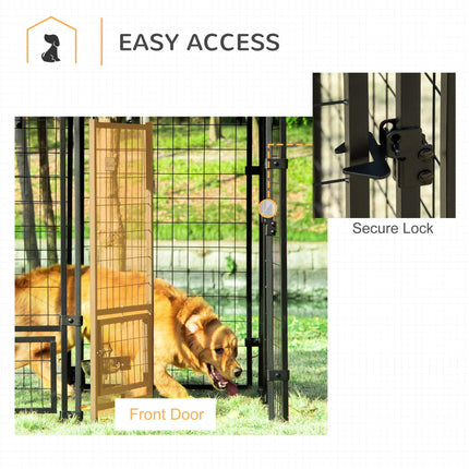Outdoor Dog Kennel with Rotating Bowl Holders, Water and UV-Resistant Cover, for