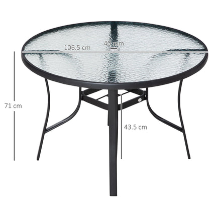 106cm Round Garden Dining Table with Tempered Glass Top and Steel Frame - Black