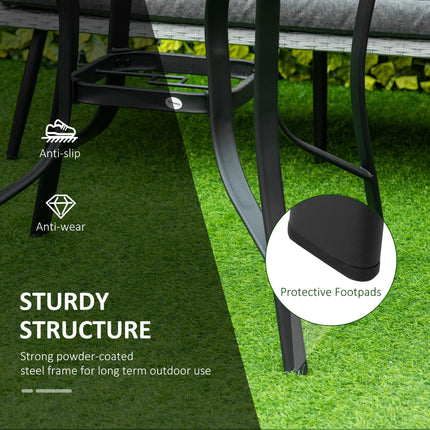 106cm Round Garden Dining Table with Tempered Glass Top and Steel Frame - Black