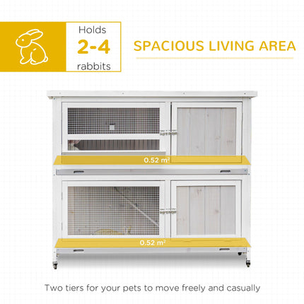 Two-Tier Wooden Rabbit Hutch with Rain Cover, Wheels & Slide-Out Tray - Grey