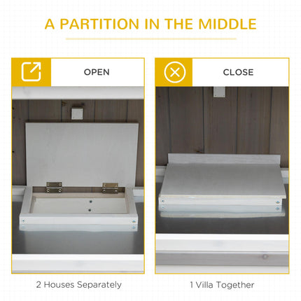 Two-Tier Wooden Rabbit Hutch with Rain Cover, Wheels & Slide-Out Tray - Grey