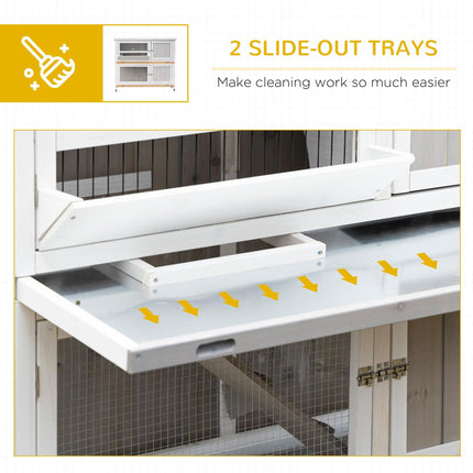 Two-Tier Wooden Rabbit Hutch with Rain Cover, Wheels & Slide-Out Tray - Grey