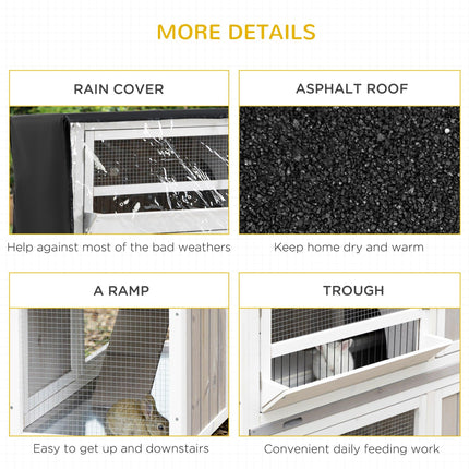 Two-Tier Wooden Rabbit Hutch with Rain Cover, Wheels & Slide-Out Tray - Grey