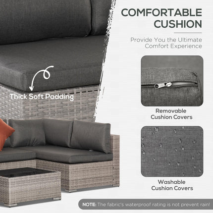 6-Seater PE Rattan Garden Sofa Set with Tempered Glass Coffee Table - Deep Grey