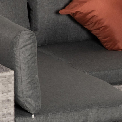 6-Seater PE Rattan Garden Sofa Set with Tempered Glass Coffee Table - Deep Grey