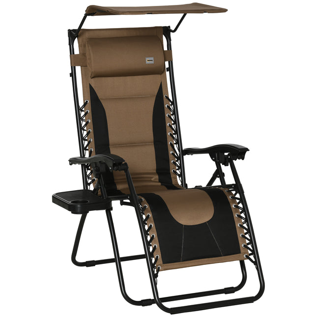 Zero Gravity Folding Lounger Chair with Adjustable Shade and Cup Holder - Brown