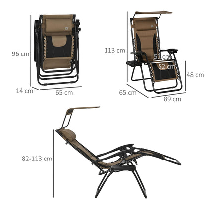 Zero Gravity Folding Lounger Chair with Adjustable Shade and Cup Holder - Brown