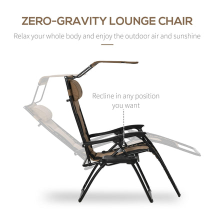 Zero Gravity Folding Lounger Chair with Adjustable Shade and Cup Holder - Brown