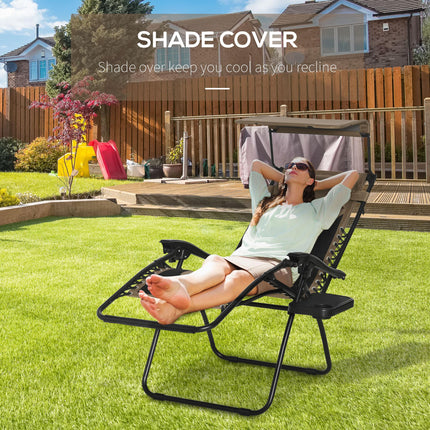 Zero Gravity Folding Lounger Chair with Adjustable Shade and Cup Holder - Brown