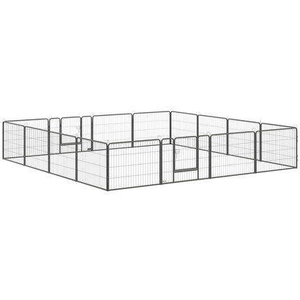 Heavy Duty 16-Panel Dog Playpen with 2 Doors, Portable Puppy Pen 60H cm - Grey