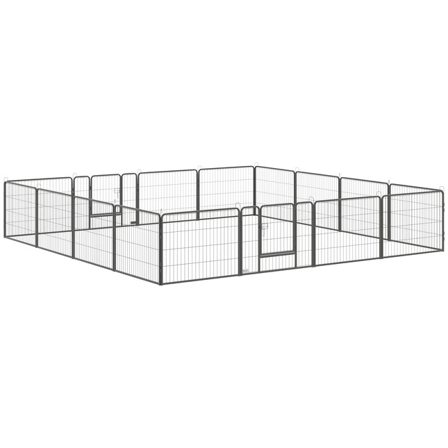 Heavy Duty 16-Panel Dog Playpen with 2 Doors, Portable Puppy Pen 60H cm - Grey