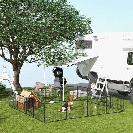 Heavy Duty 16-Panel Dog Playpen with 2 Doors, Portable Puppy Pen 60H cm - Grey