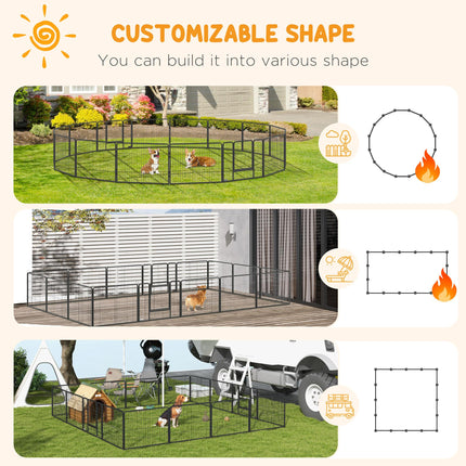 Heavy Duty 16-Panel Dog Playpen with 2 Doors, Portable Puppy Pen 60H cm - Grey