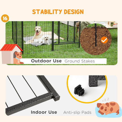 Heavy Duty 16-Panel Dog Playpen with 2 Doors, Portable Puppy Pen 60H cm - Grey