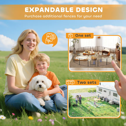 Heavy Duty 16-Panel Dog Playpen with 2 Doors, Portable Puppy Pen 60H cm - Grey