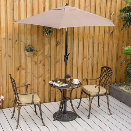 3 Piece Cast Aluminium Garden Bistro Set for 2 with Parasol Hole and Cushions - Bronze