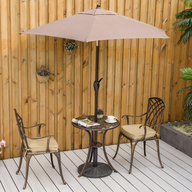 3 Piece Cast Aluminium Garden Bistro Set for 2 with Parasol Hole and Cushions - Bronze