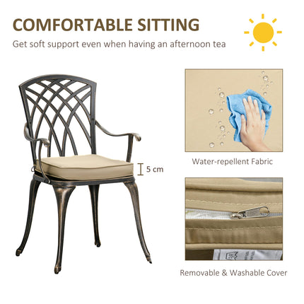 3 Piece Cast Aluminium Garden Bistro Set for 2 with Parasol Hole and Cushions - Bronze