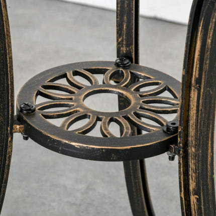 3 Piece Cast Aluminium Garden Bistro Set for 2 with Parasol Hole and Cushions - Bronze