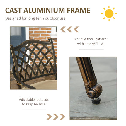 4 Seater Outdoor Cast Aluminium Dining Set with Cushions and Parasol Hole - Bronze