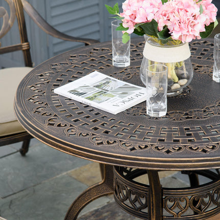 4 Seater Outdoor Cast Aluminium Dining Set with Cushions and Parasol Hole - Bronze